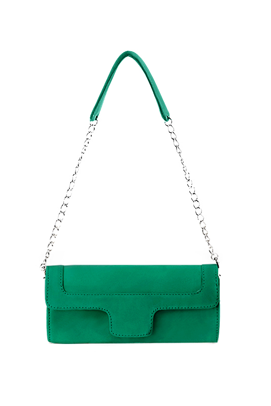 Dress clutch for wedding and parties in emerald green leather - Top view